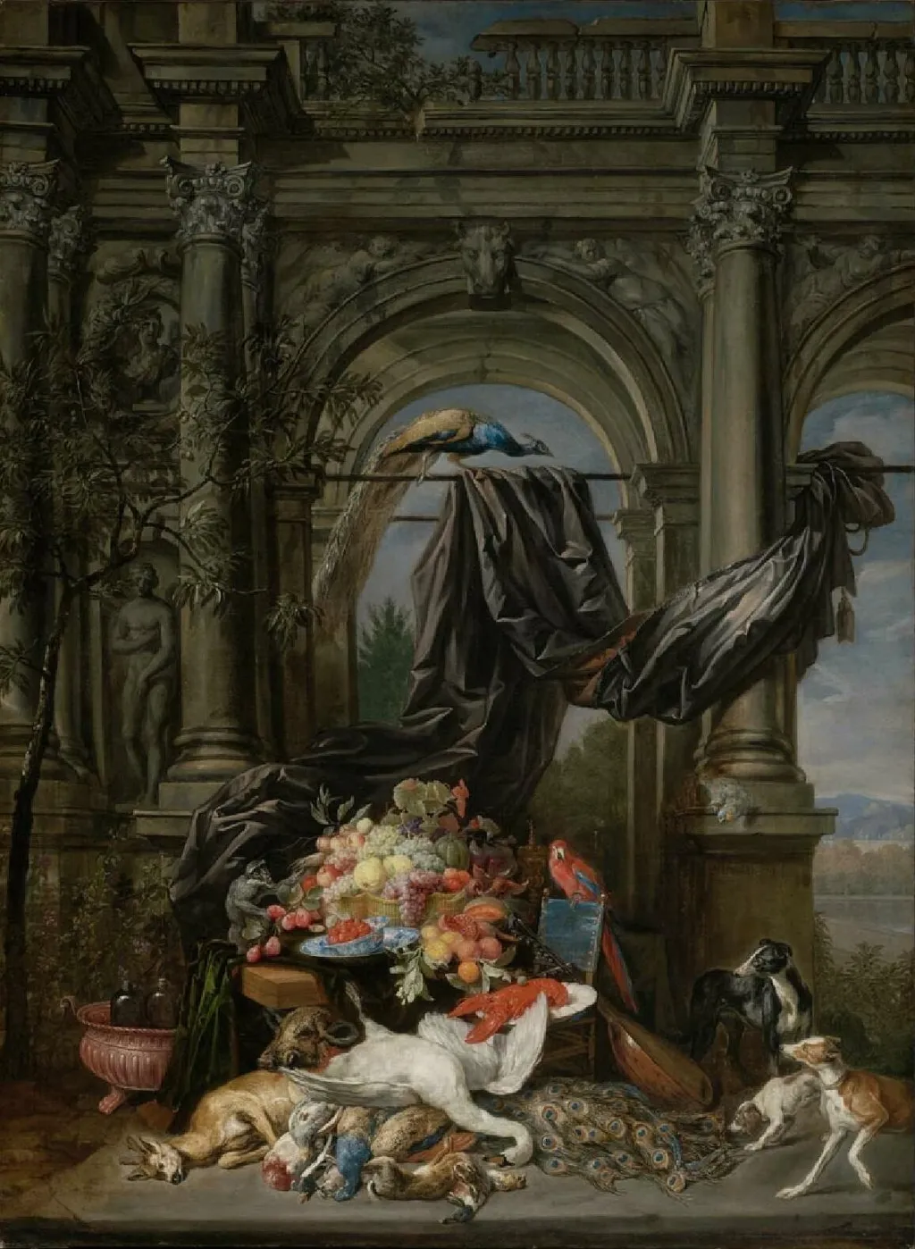 Still Life in an Architectural Setting, by Jan Fyt, oil, 1645