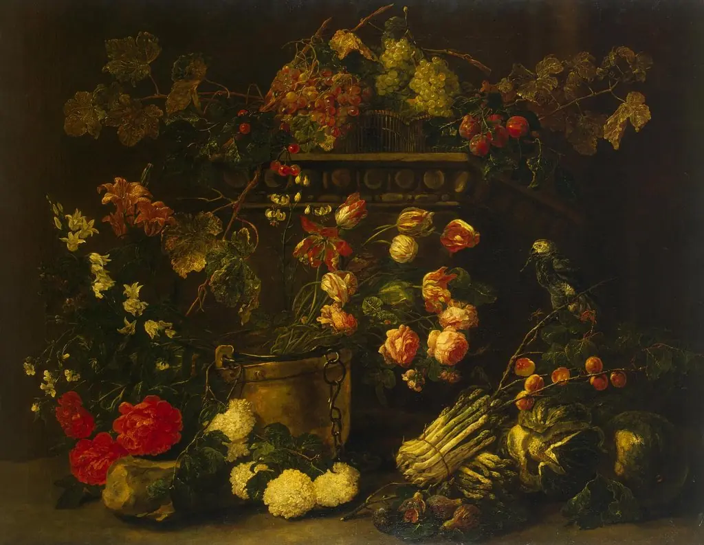 Still Life with Flowers, Fruit and Parrot