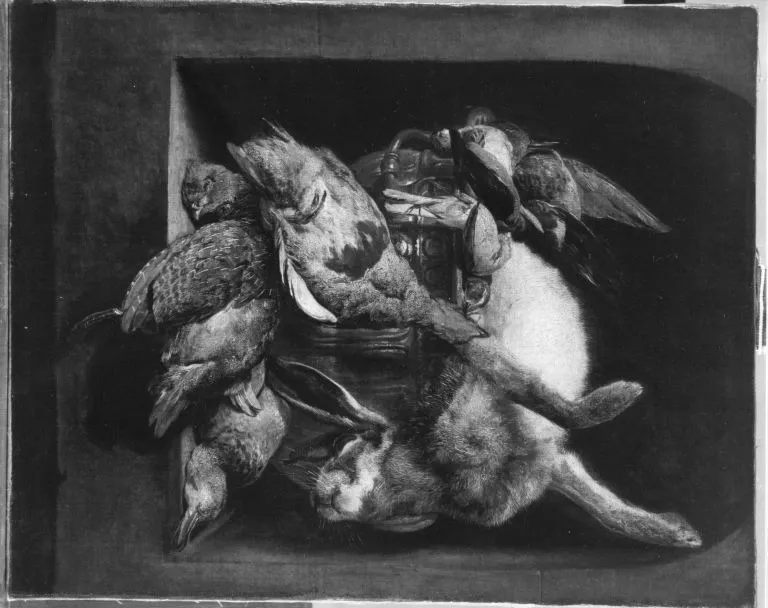 Stillleben mit Rebhühnern, Hase und Vögeln, by Jan Fyt, unspecified, 1636
