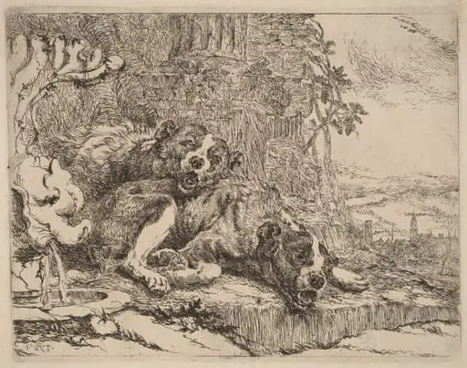 Two Mastiffs beside a Fountain, by Jan Fyt