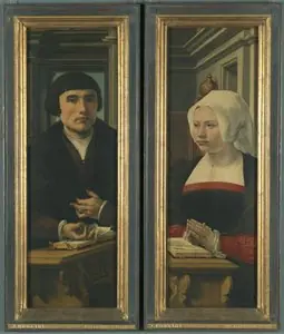 Side wings of the Norfolk Triptych: portraits of donors, by Jan Gossaert