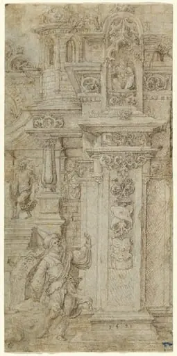 Two Kings and a Woman Leaving an Elaborate Palace, by Jan Gossaert