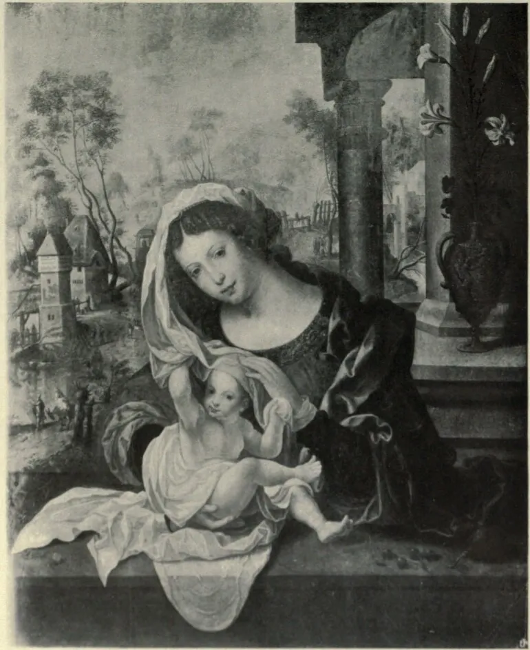 Virgin and child in the veil, by Jan Gossaert, oil, 1500