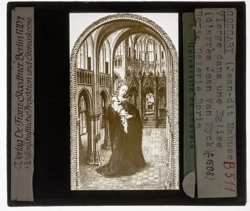 Jan Gossaert (naar Jan van Eyck). De Maagd in de kerk Portret van Antonio Siciliano met zijn patroonheilige