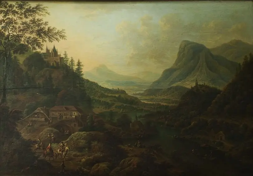 River in a hilly landscape, by Jan Griffier