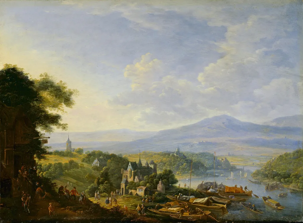 View on the Rhine, by Jan Griffier, oil, 1705