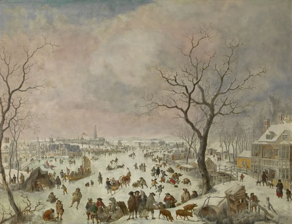 Winter Pleasures on the Ice, by Jan Griffier, oil, 1710