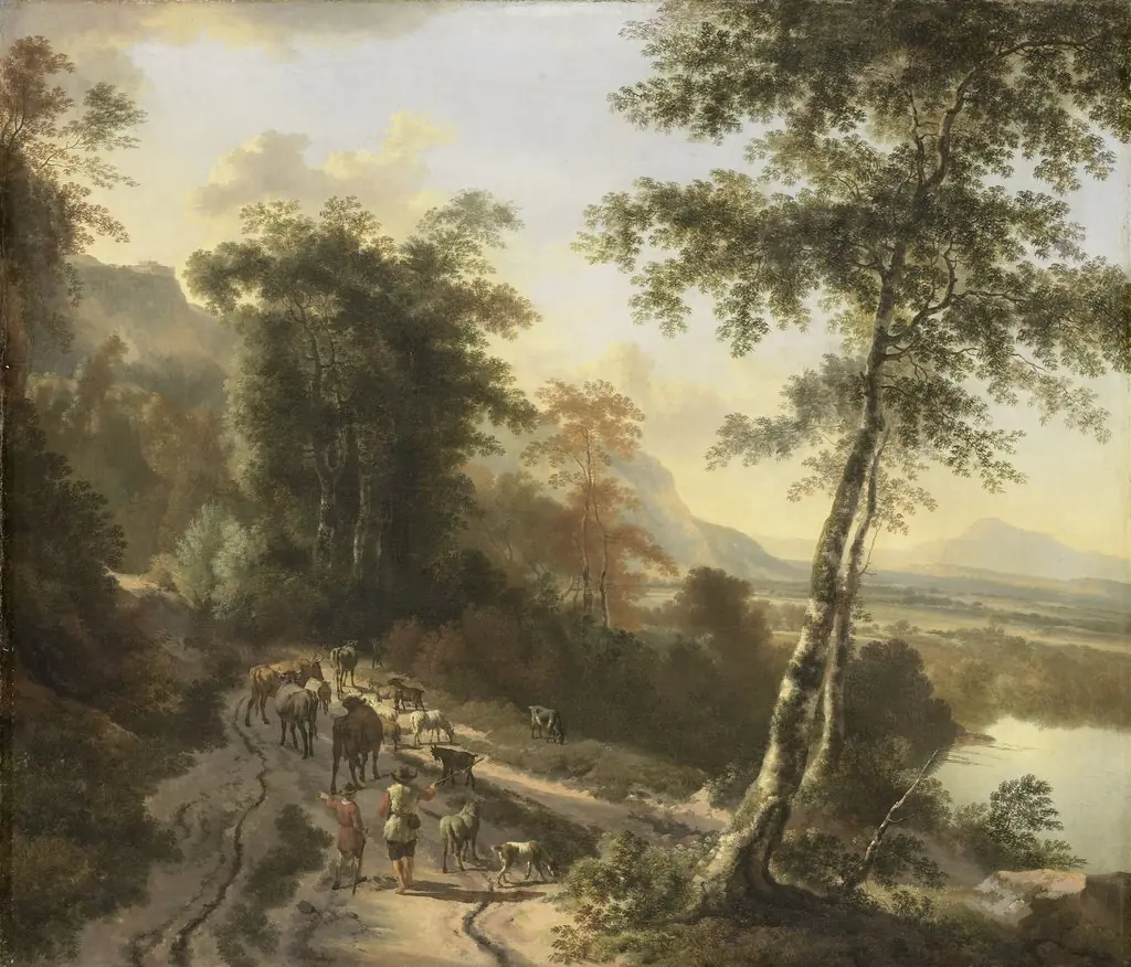 Landscape with cattle herders, by Jan Hackaert
