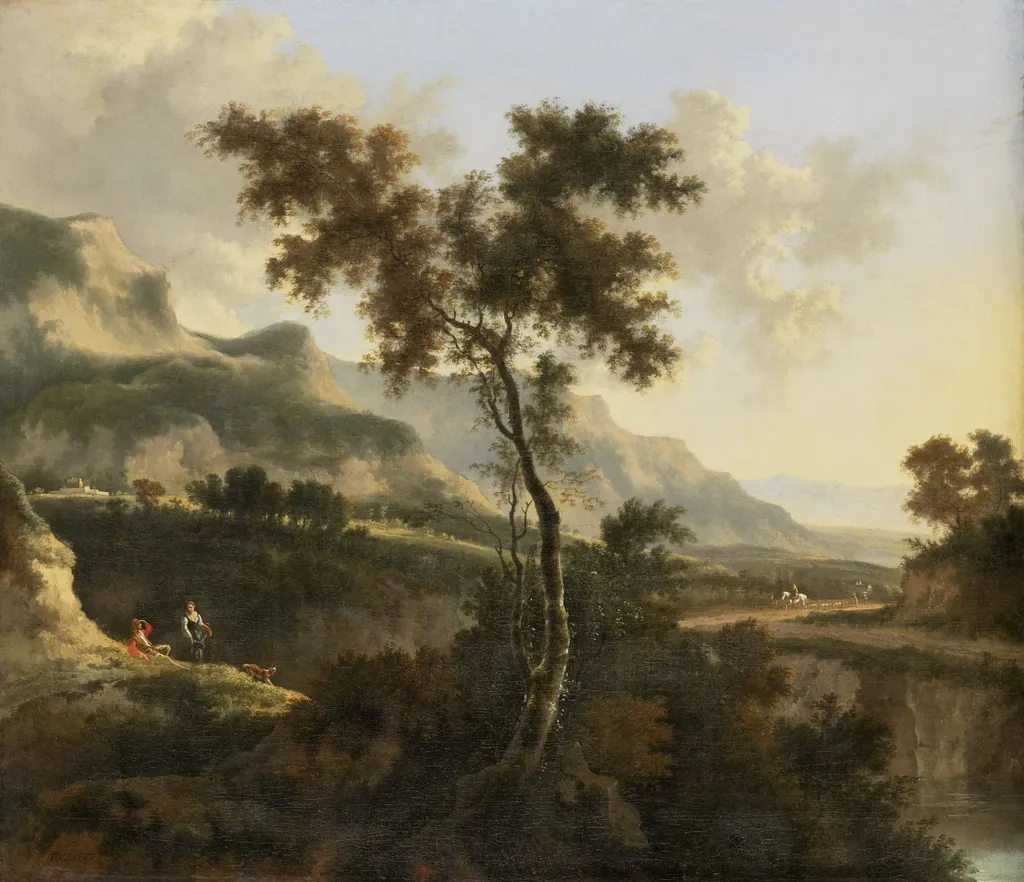 Mountainous landscape, by Jan Hackaert, oil, 1672