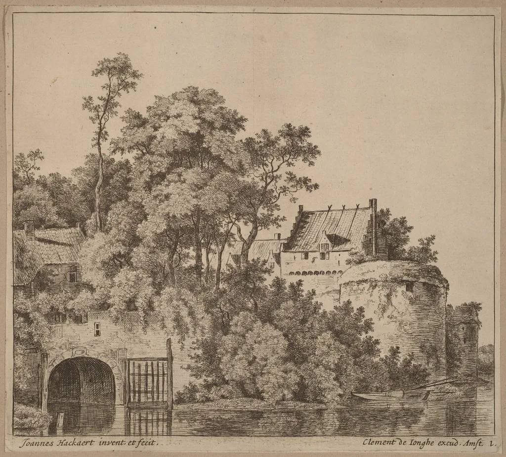 Small Town (Town Gate at Gorkum?), by Jan Hackaert, ink, 1664