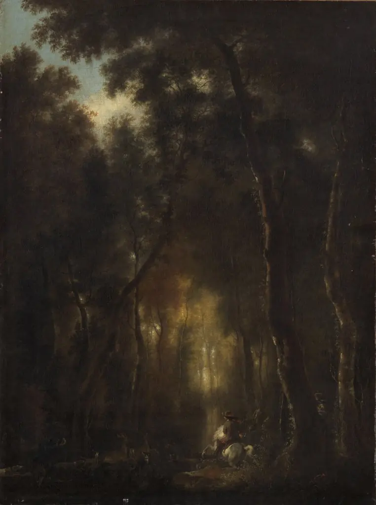 Waldlandschaft mit Hirschjagd, by Jan Hackaert