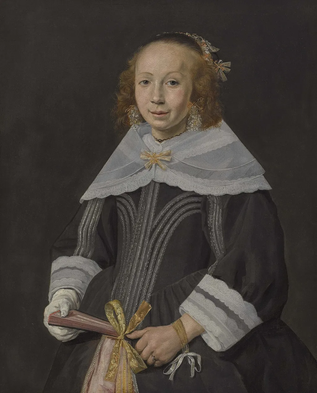 Portrait of a young woman holding a fan, by Jan Hals, oil, 1645