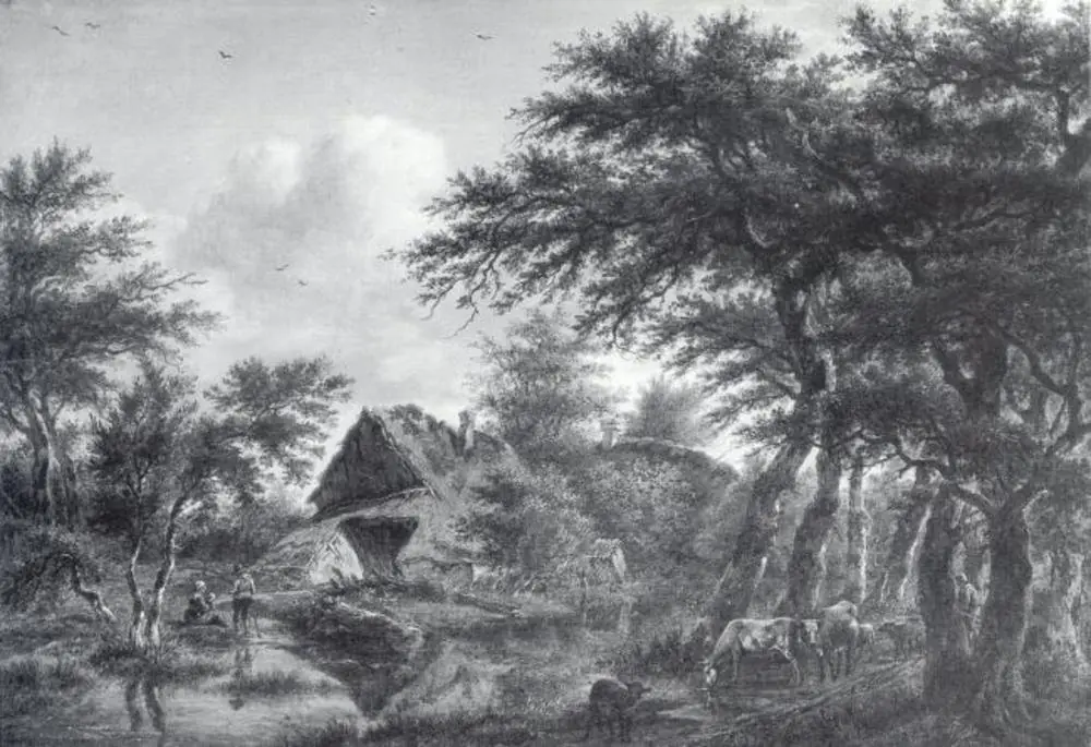 Landscape with Farm Amidst Trees, by Jan Hulswit