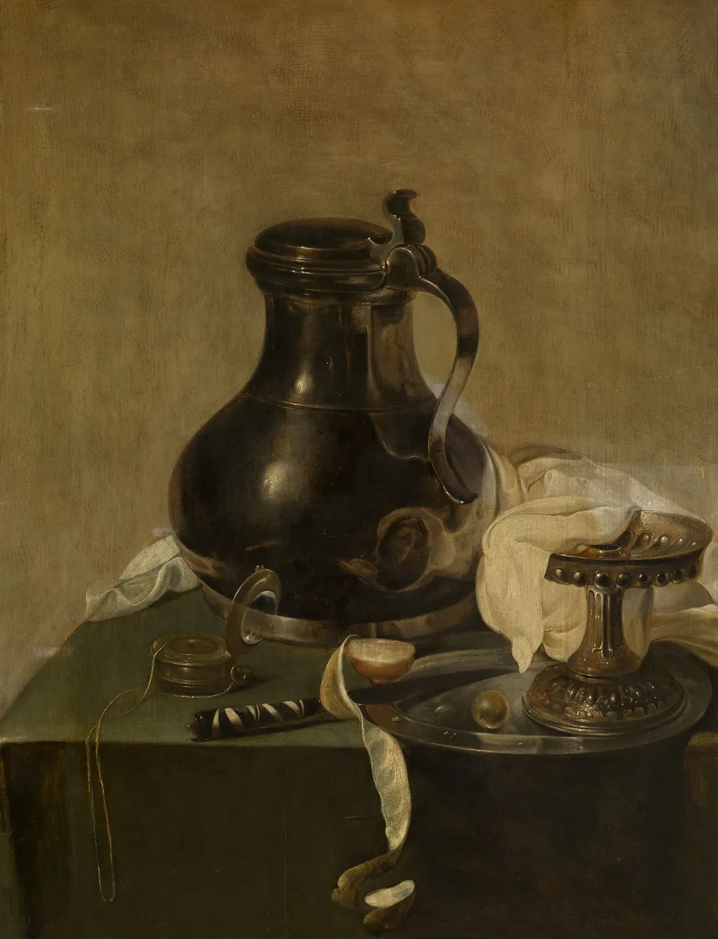 Still life with pewter jug, by Jan Jansz den Uyl, oil, 1635