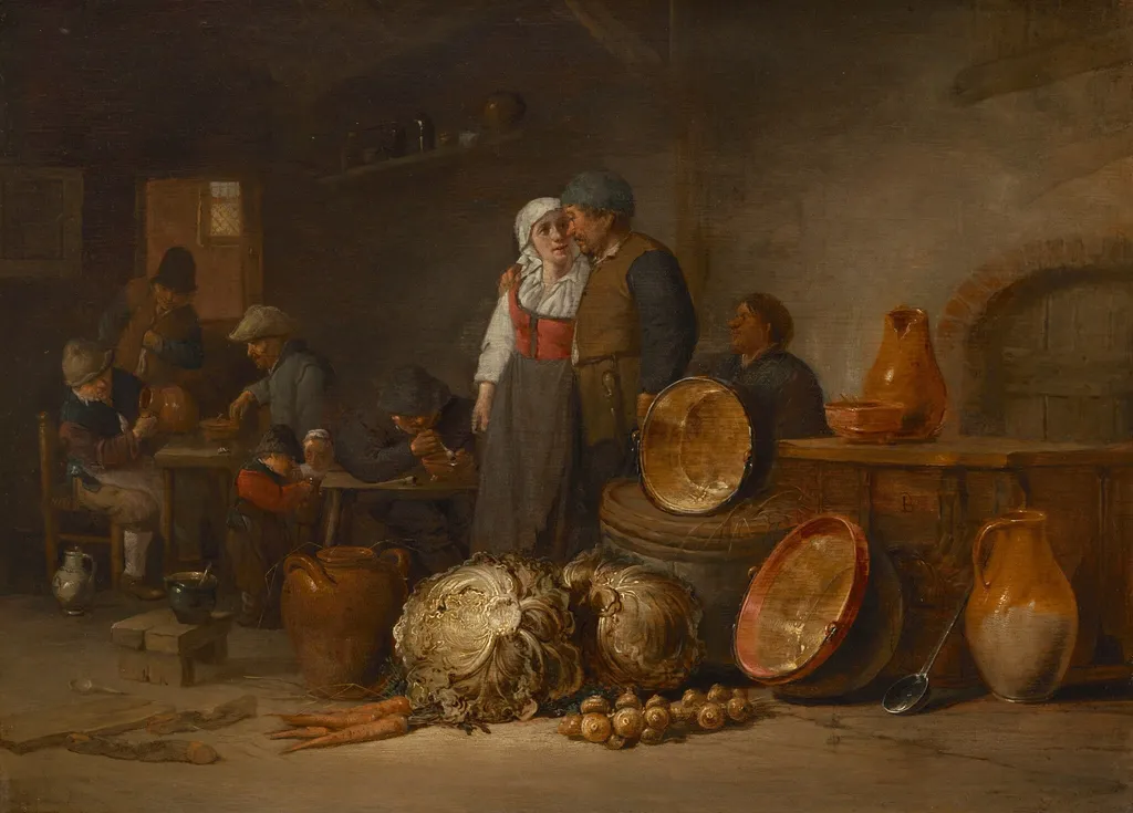 Tavern Scene with Standing Couple, by Jan Jansz van Buesem, oil, 1653