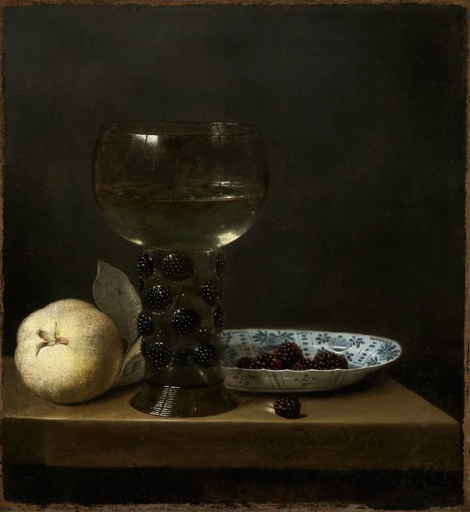 Still Life with Goblet and Fruit, by Jan Jansz van de Velde, oil, 1656