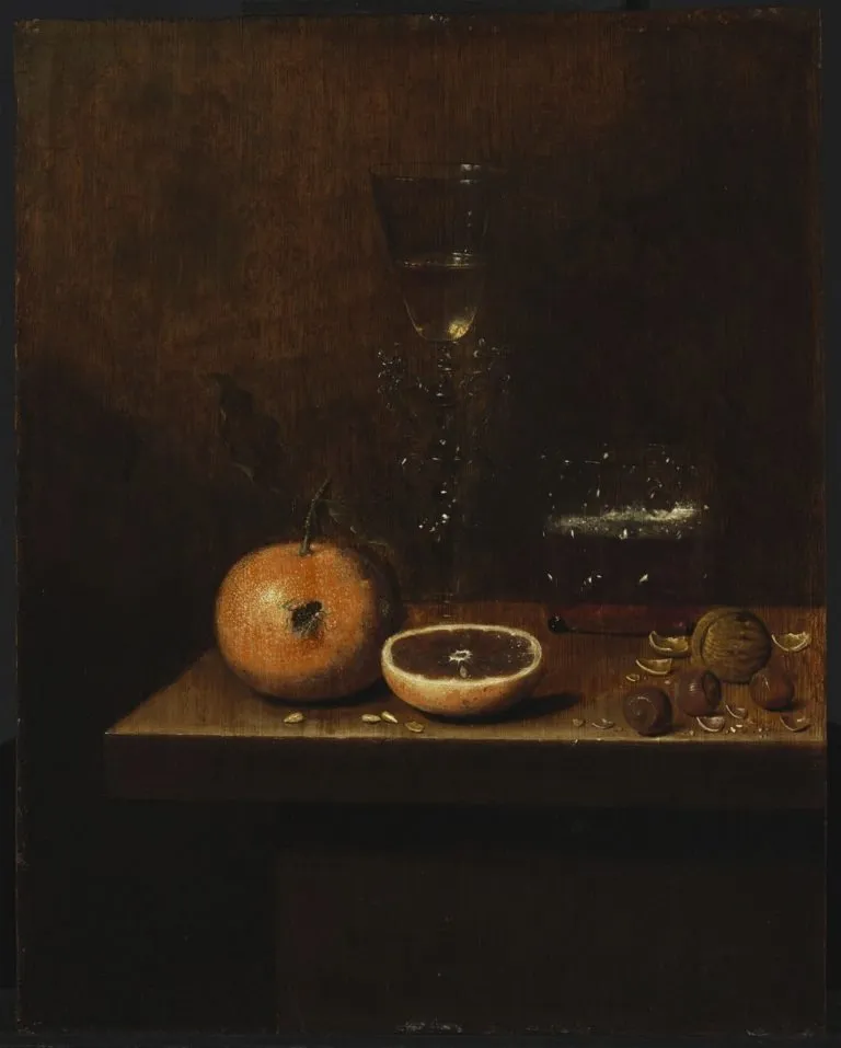 Still Life with Orange and Venetian Glass, by Jan Jansz van de Velde, oil, 1656