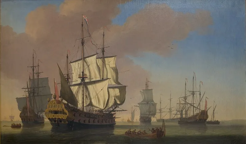 English Warships in a Roadstead in Calm Weather, by Jan Karel Donatus van Beecq, oil, 1689