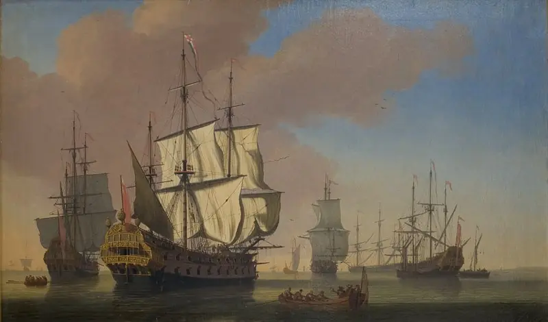 English Warships in a Roadstead in Calm Weather, by Jan Karel Donatus van Beecq