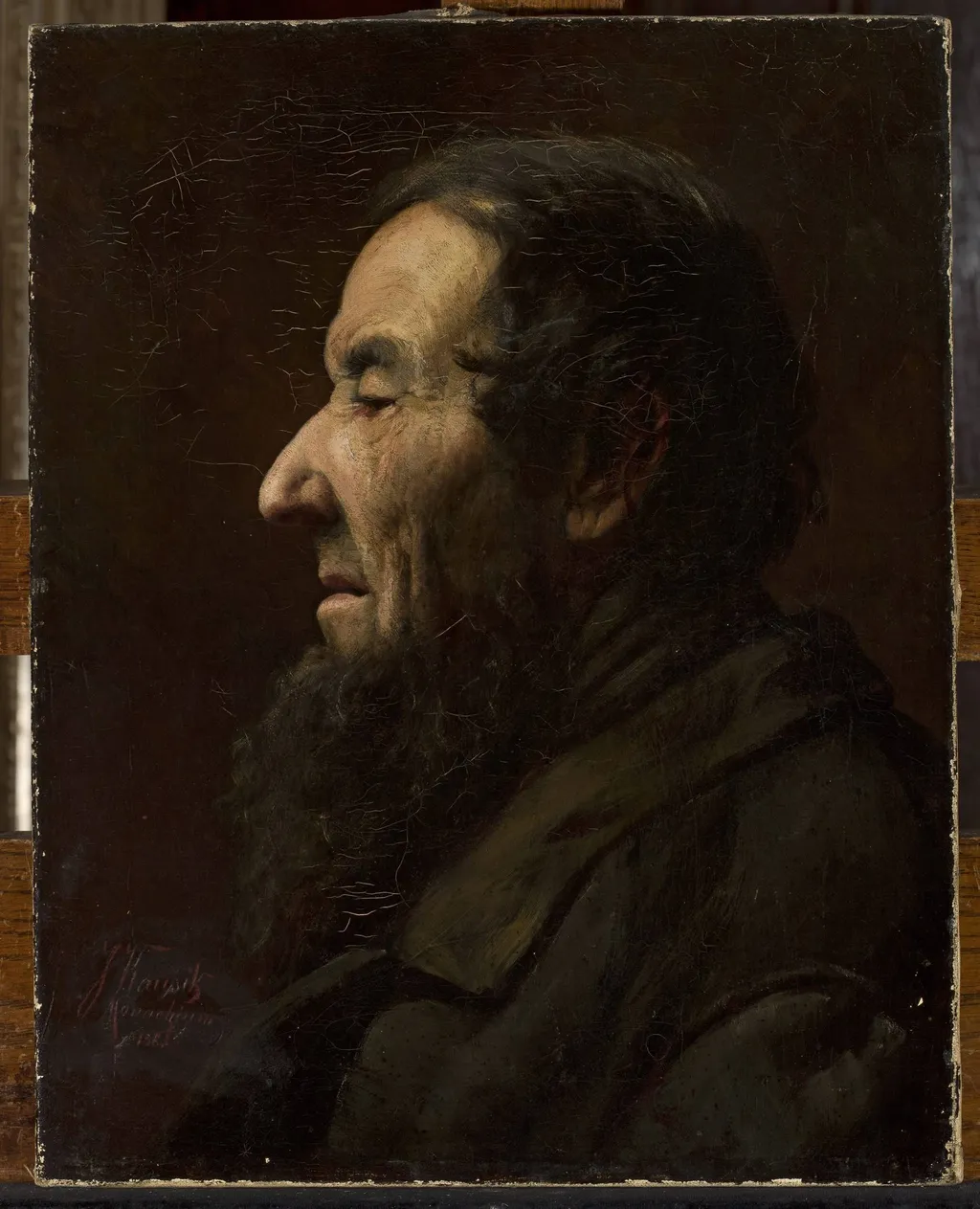 Male portrait in profile, study, by Jan Kauzik, oil, 1892