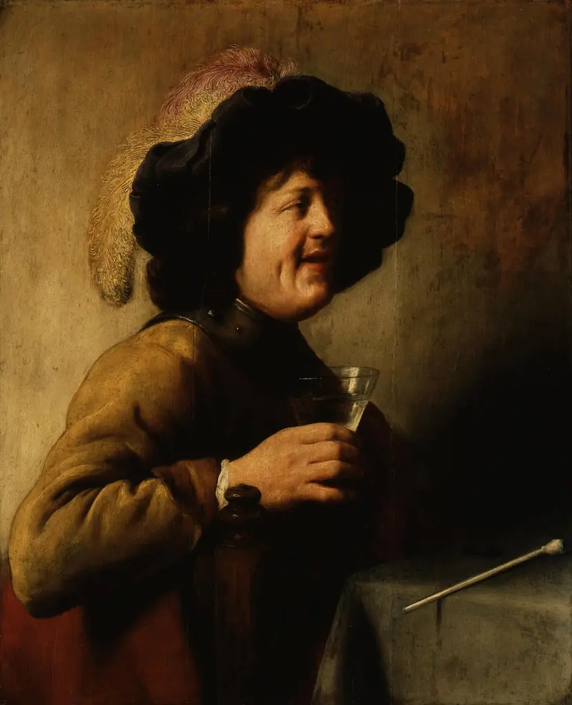 A soldier with a wineglass and pipe, by Jan Lievens