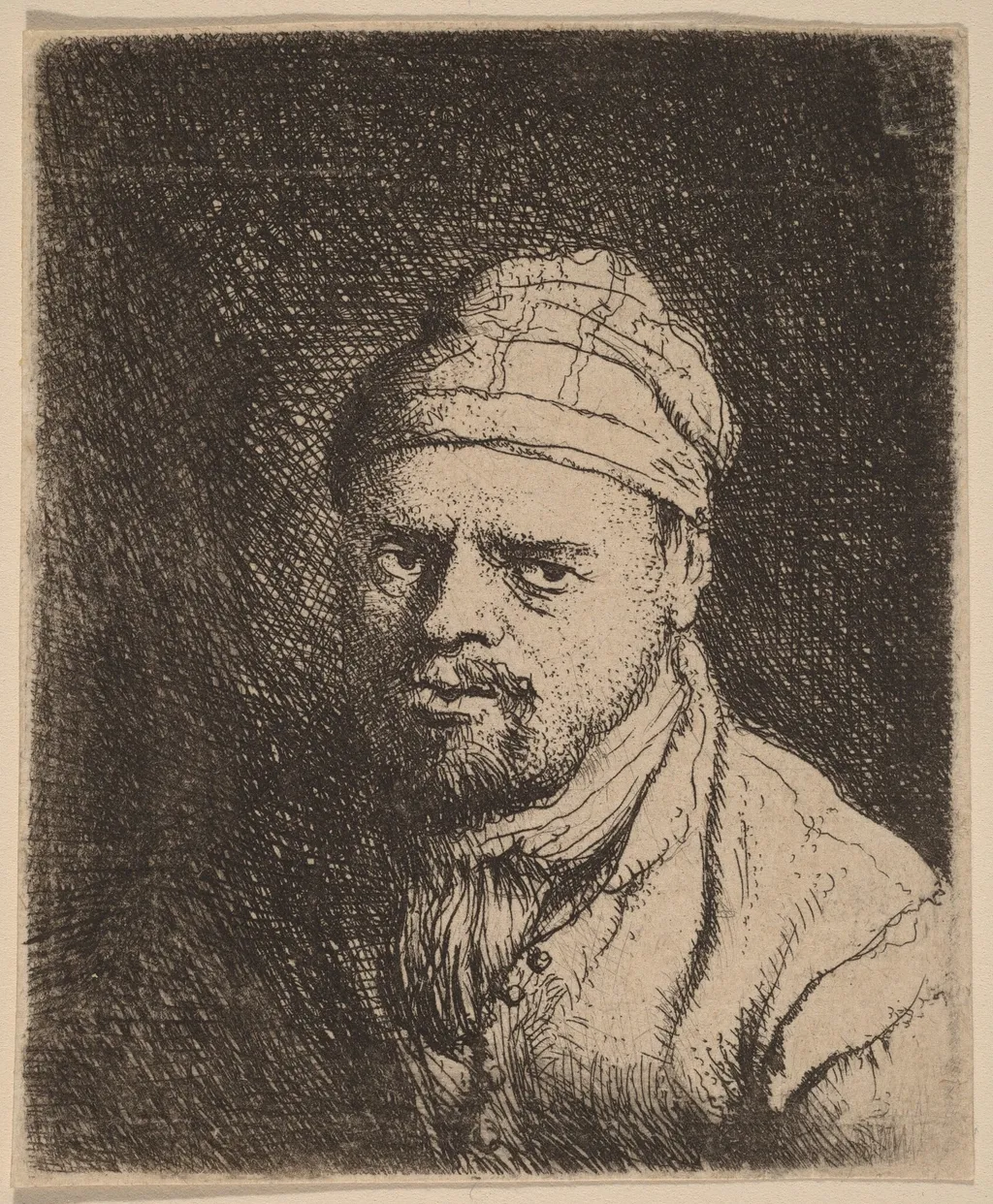 Bust of a Cook with Cap, by Jan Lievens, ink, 1640