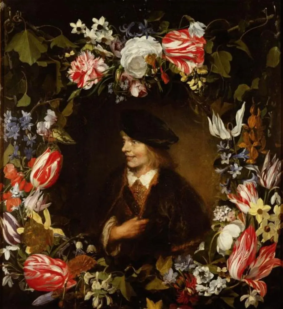 Portrait of a Young Man in Flower Garland, by Jan Lievens