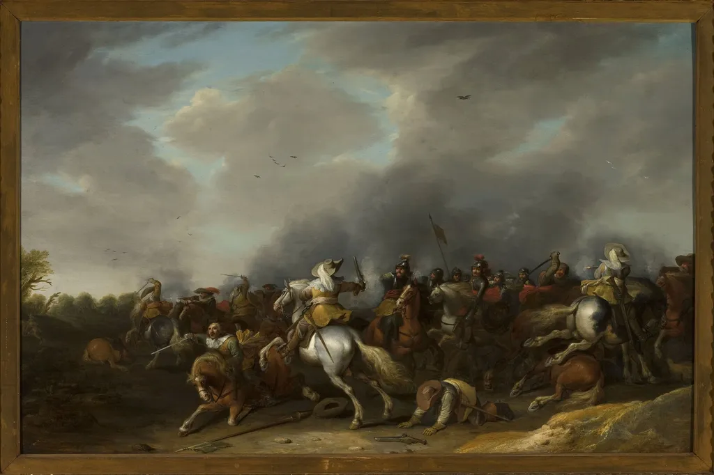 A Cavalry Skirmish, by Jan Martszen de Jonge, oil, 1635