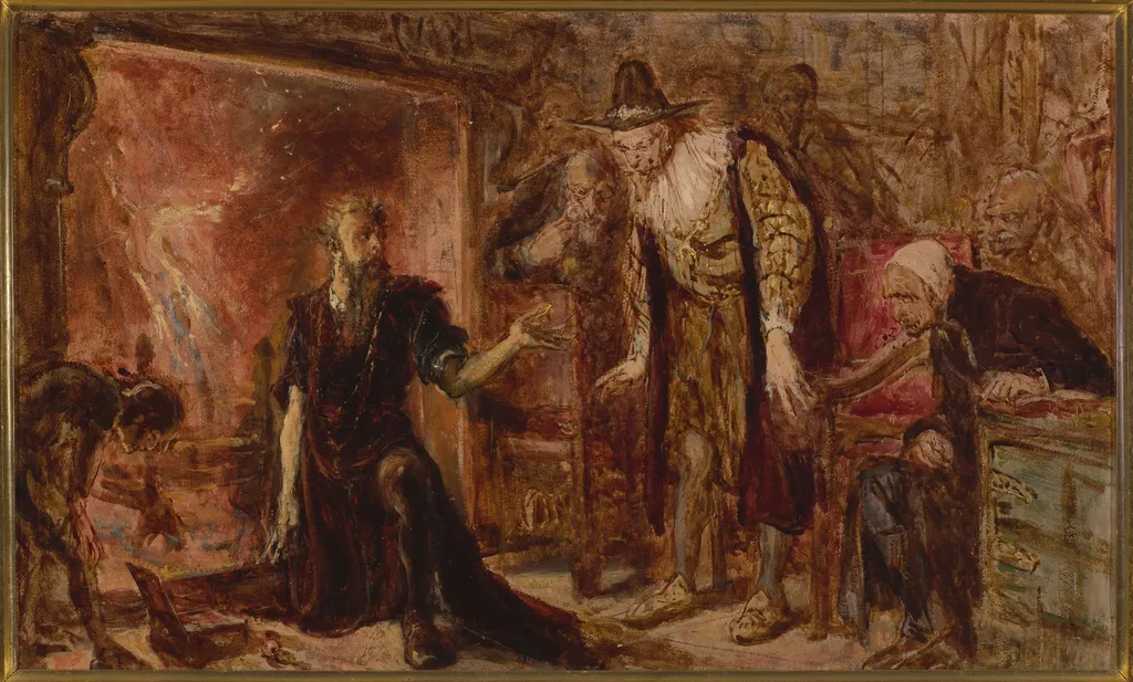 Alchemist Sendivogius and Sigismund III, sketch, by Jan Matejko, unspecified, 1867
