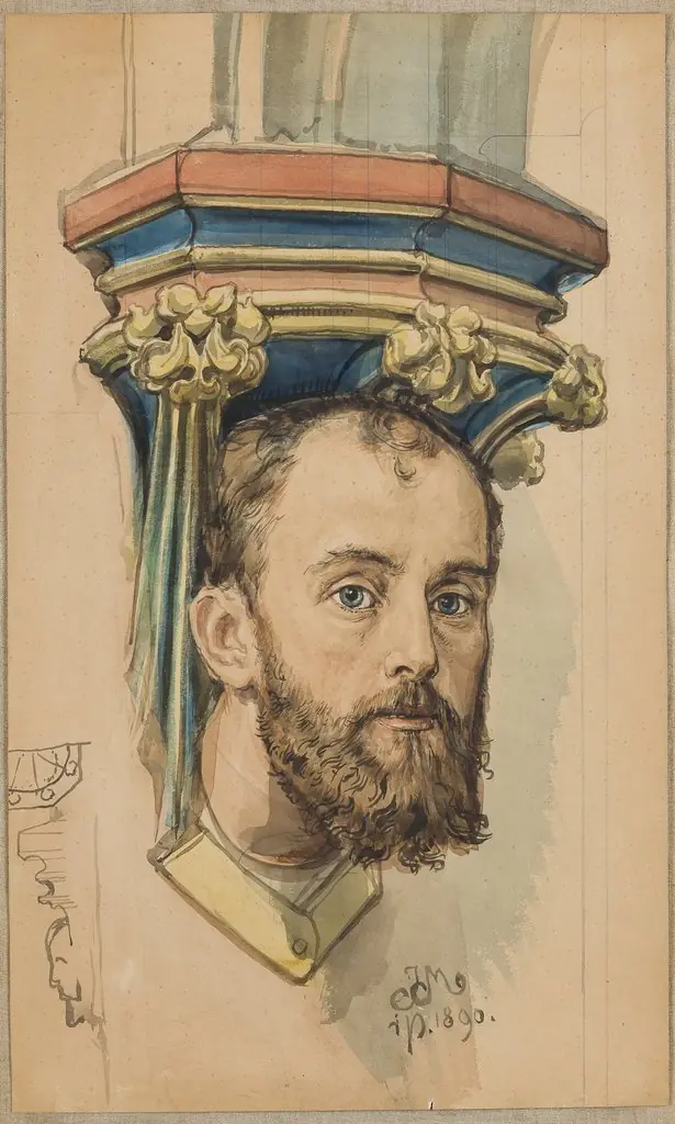 Carton for the polychrome from St Mary's Church - console in the shape of a male head (portrait of T. Stryjeński), by Jan Matejko