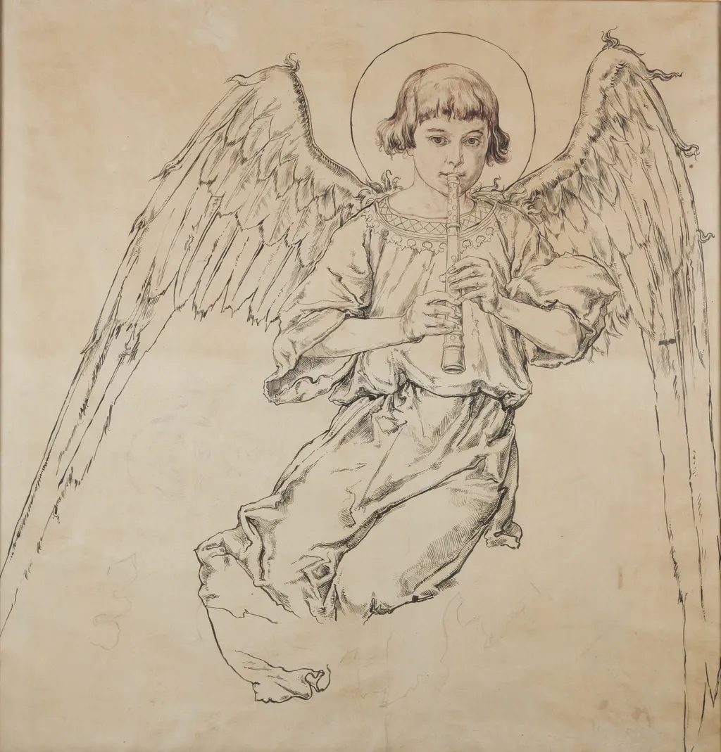Karton do polichromii Kościoła Mariackiego - Postać anioła grającego na flecie, by Jan Matejko, unspecified