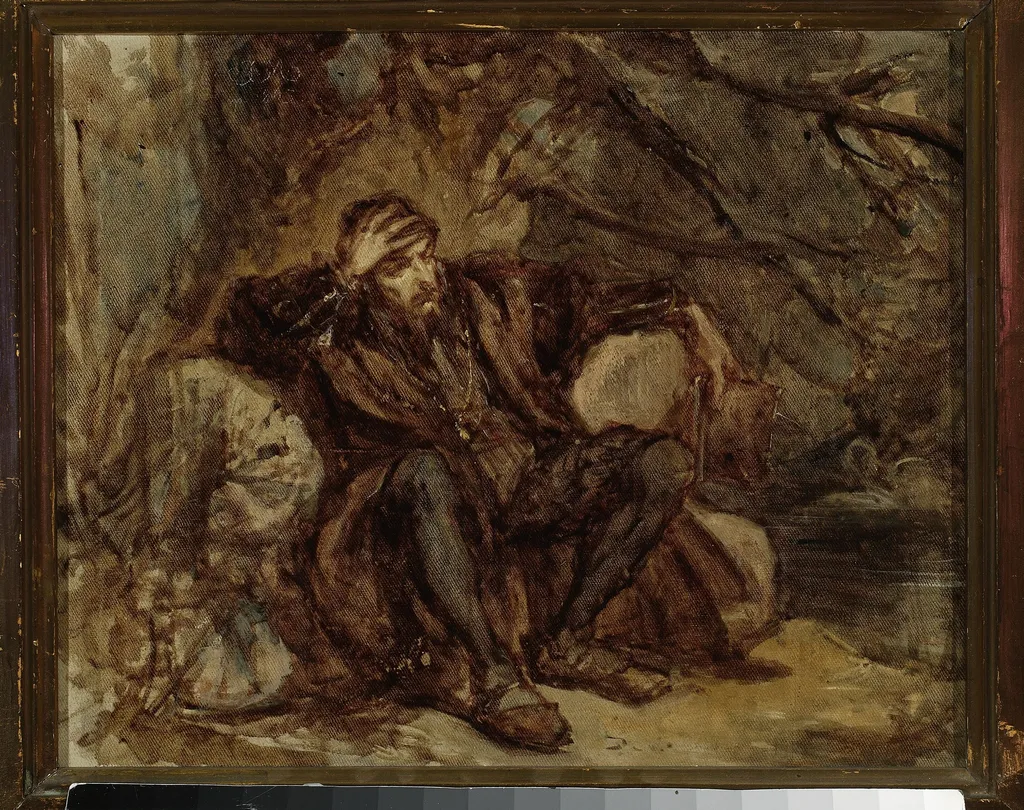 Sigismund Augustus in the Vilnius garden, sketch, by Jan Matejko, oil, 1865