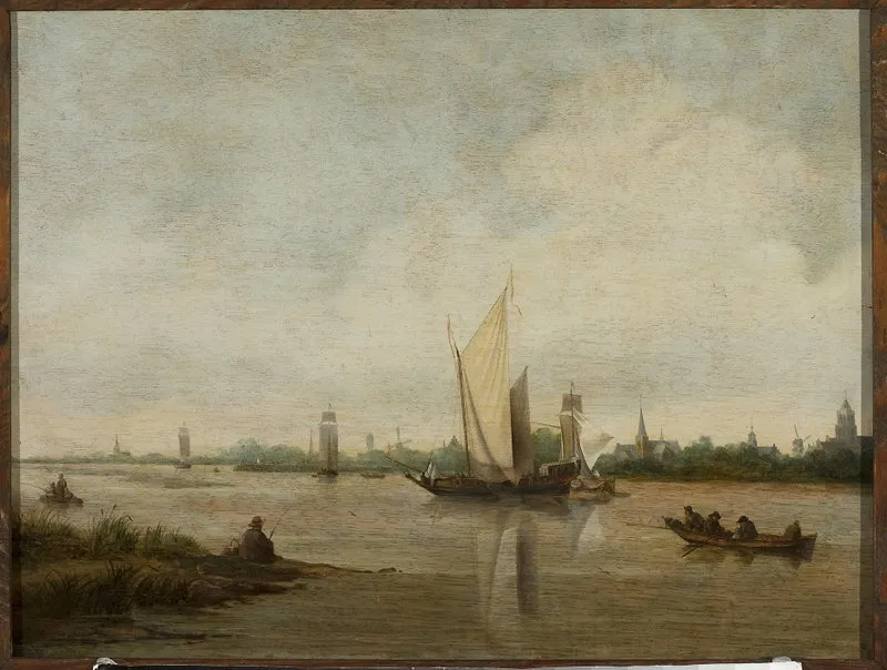 Sail boats on a river, by Jan Meerhout, oil, 1663