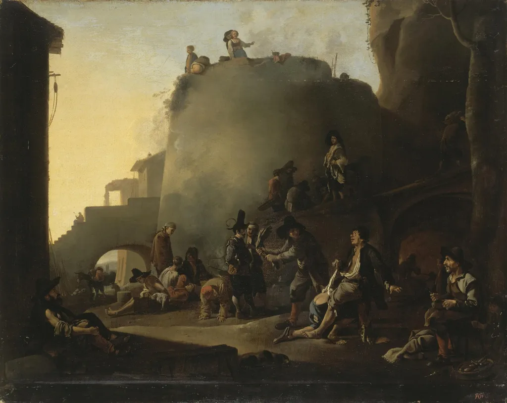 Scene from the Life of Tramps (Lazzaroni), by Jan Miel, oil, 1650