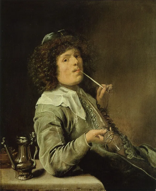 A smoking man with an empty wine glass, by Jan Miense Molenaer, oil, 1633
