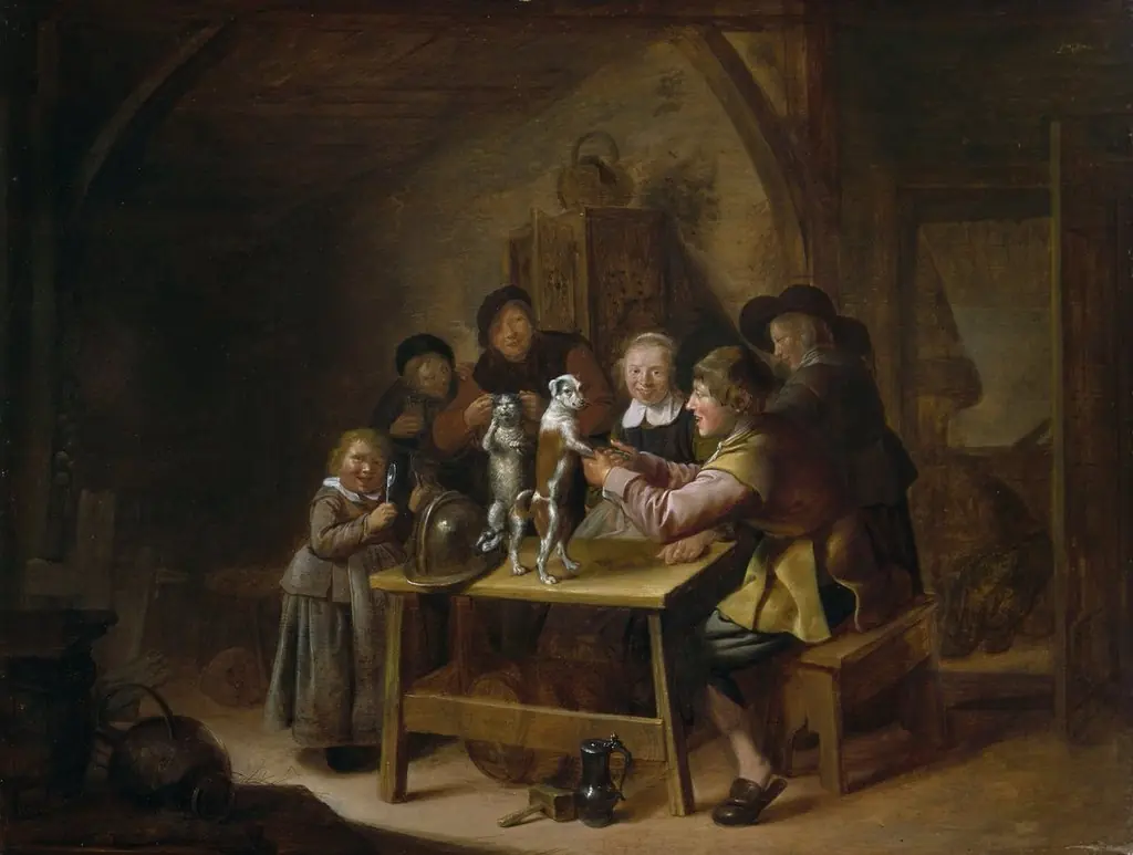 Peasants Teaching a Cat and Dog to Dance, by Jan Miense Molenaer, 1637