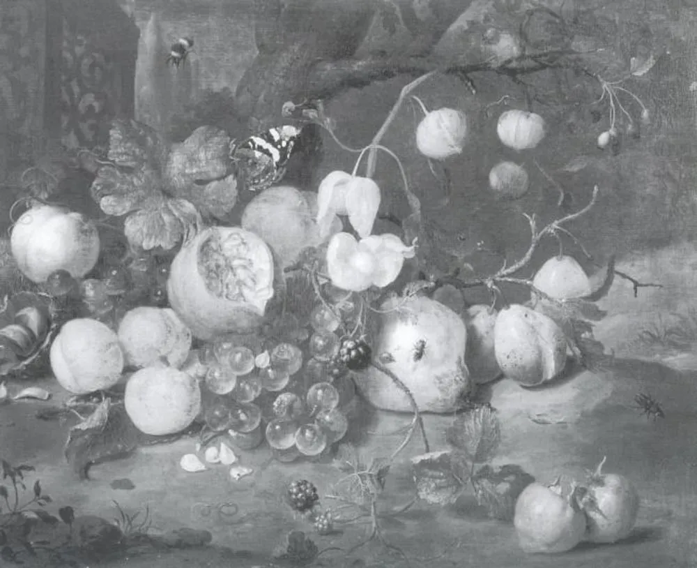 Still Life with Fruit, by Jan Mortel, oil, 1703