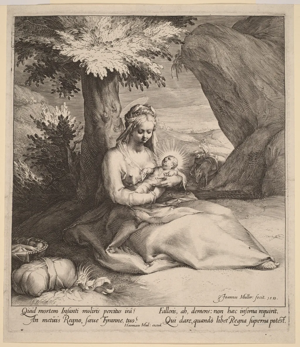 Rest on the Flight into Egypt, by Jan Muller, ink, 1593