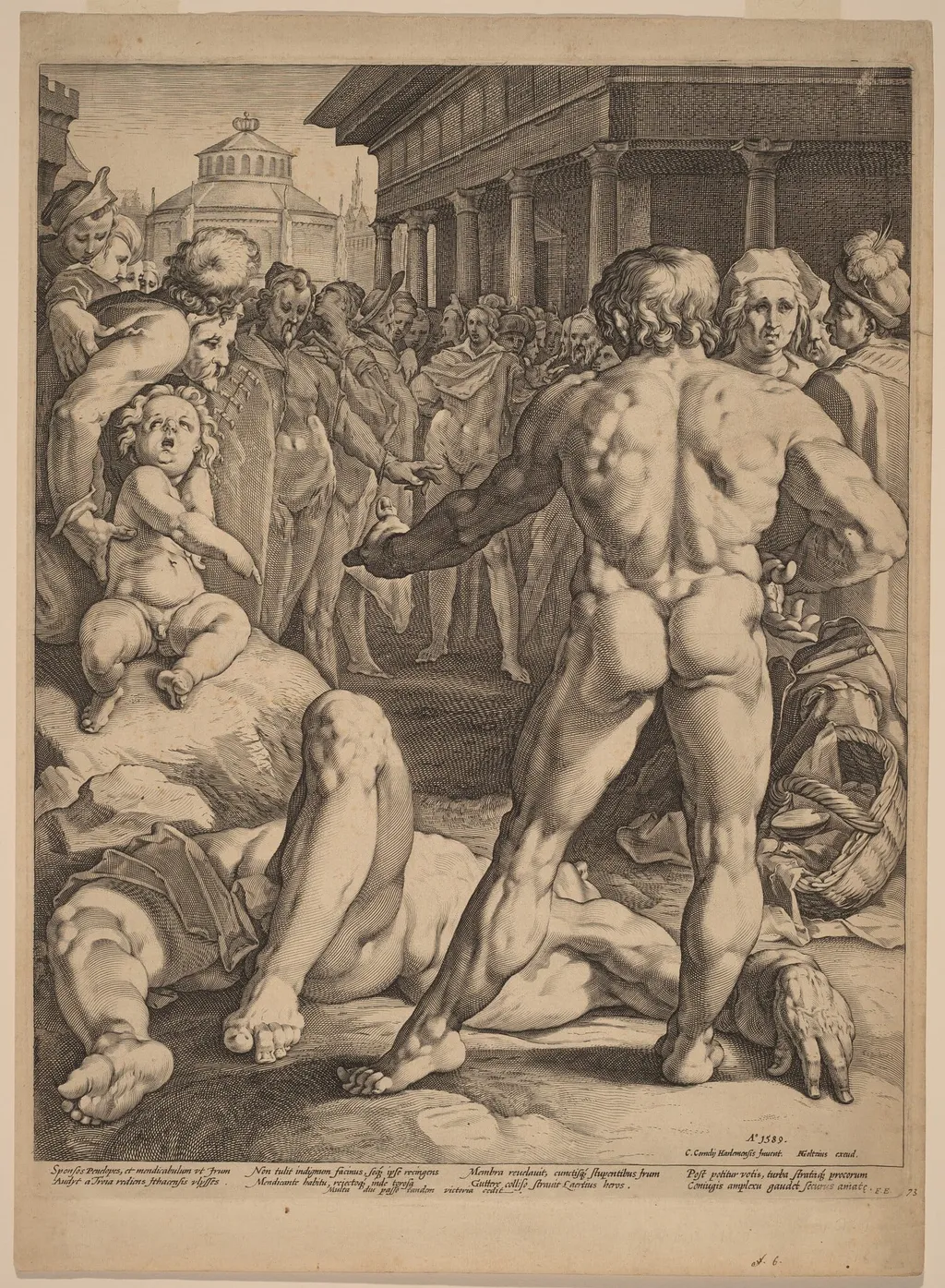 The Fight between Ulysses and Irus, by Jan Muller, ink, 1589