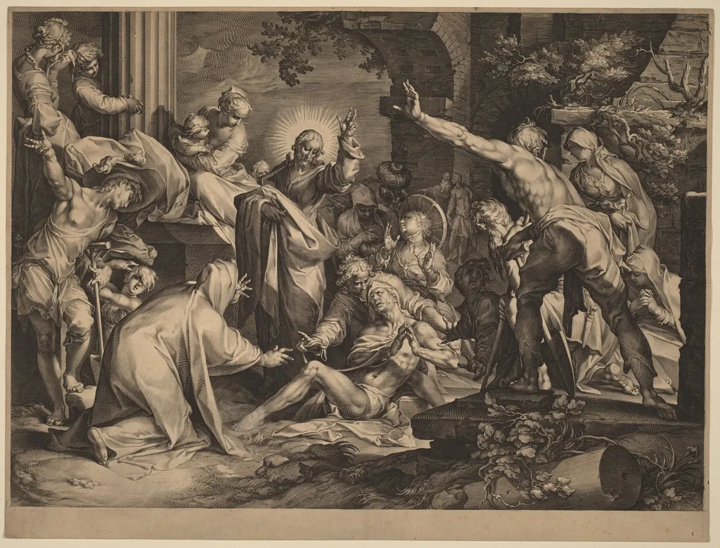 The Raising of Lazarus, by Jan Muller, ink, 1600