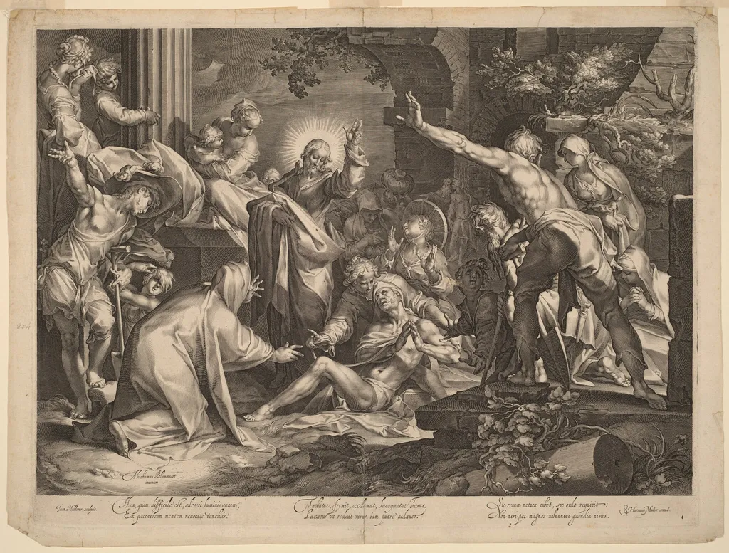 The Raising of Lazarus, by Jan Muller, ink, 1600