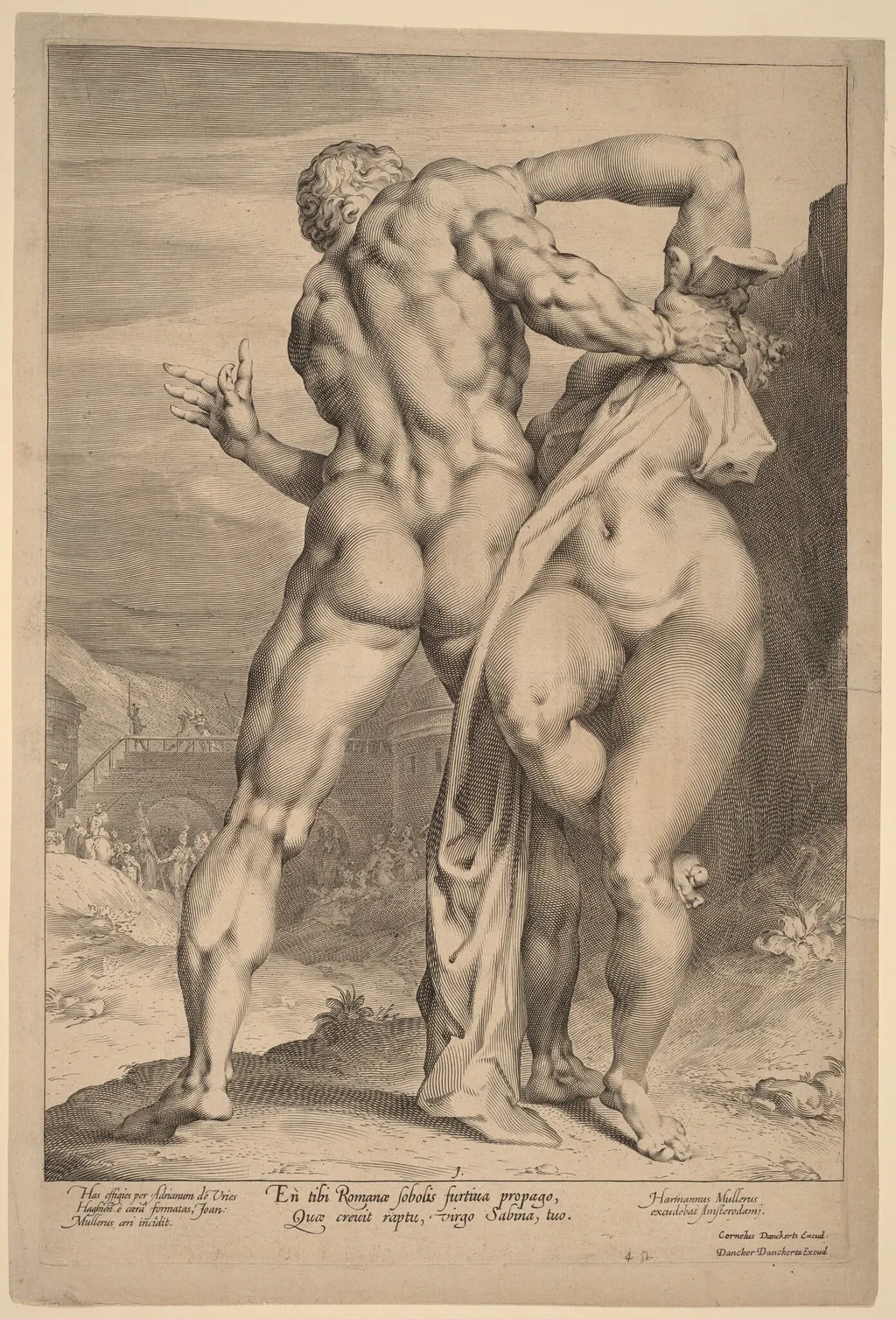 The Rape of a Sabine Woman (View from Behind), by Jan Muller, ink, 1598