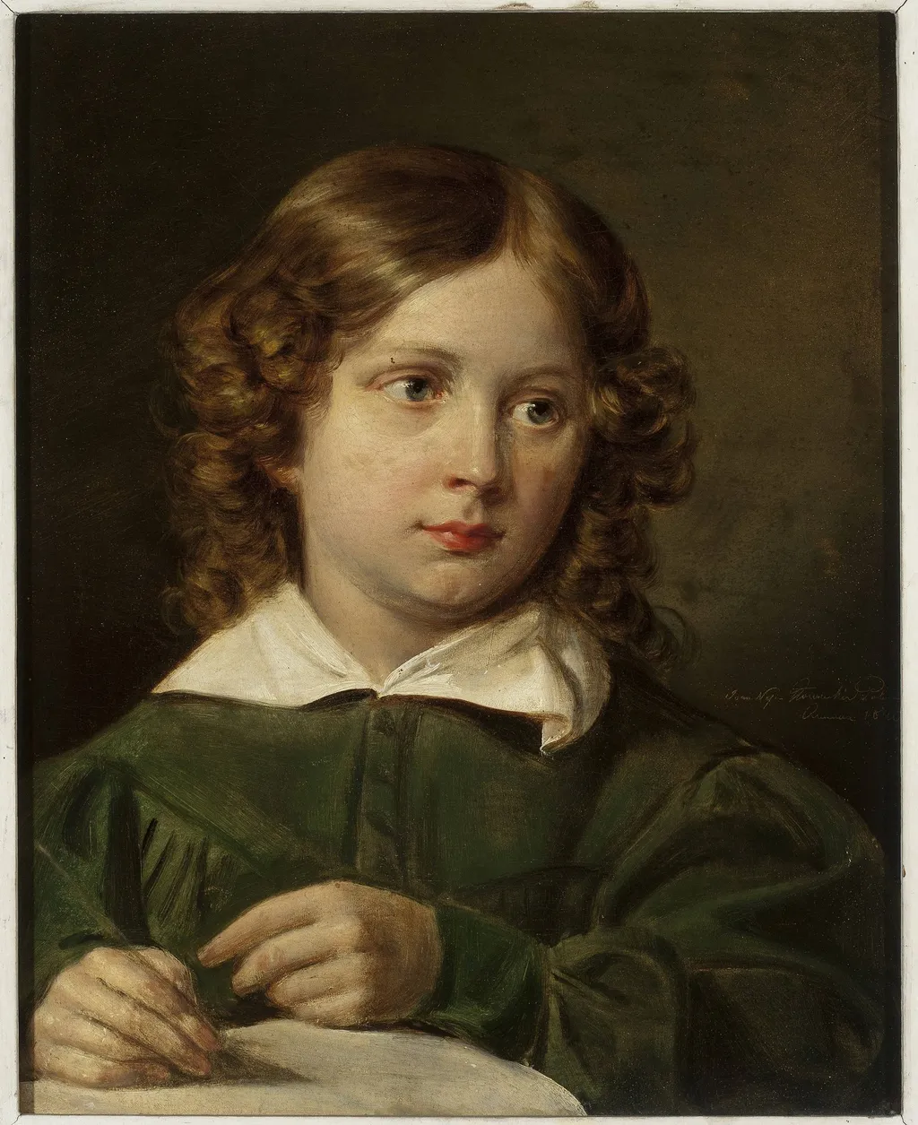 Portrait of a writing child, by Jan Nepomucen Głowacki, oil, 1840