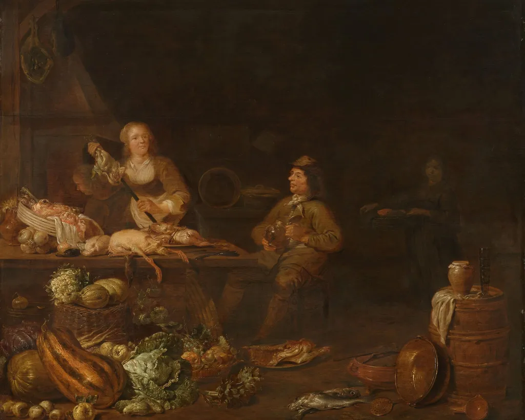Kitchen Interior, by Jan Olis, unspecified, 1645
