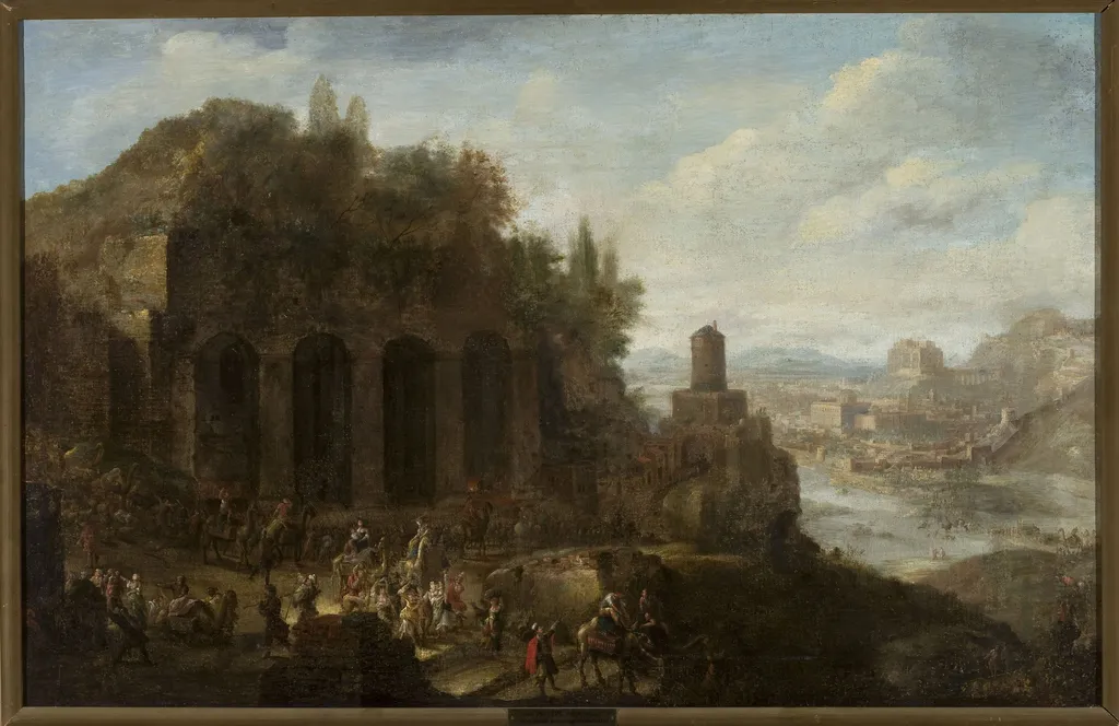 Landscape with a view of a port city, by Jan Peeters the Elder, oil, 1662