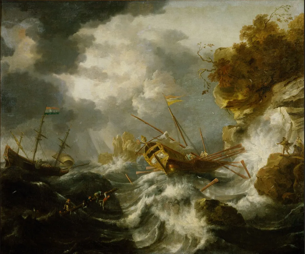 Ships in Trouble near the Coast, by Jan Peeters the Elder, oil, 1650