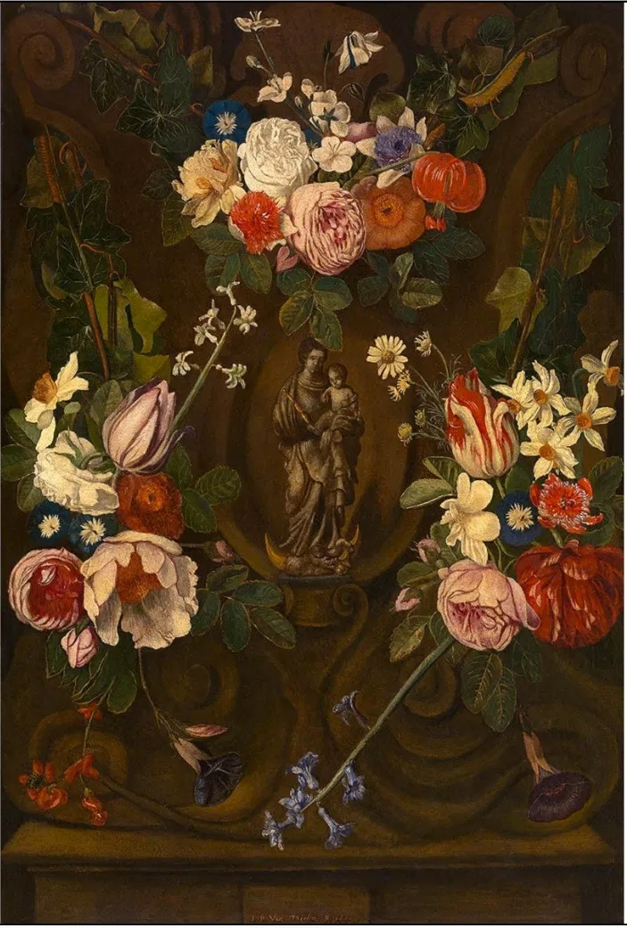 Madonna in a flower garland, by Jan Philip van Thielen, oil, 1667