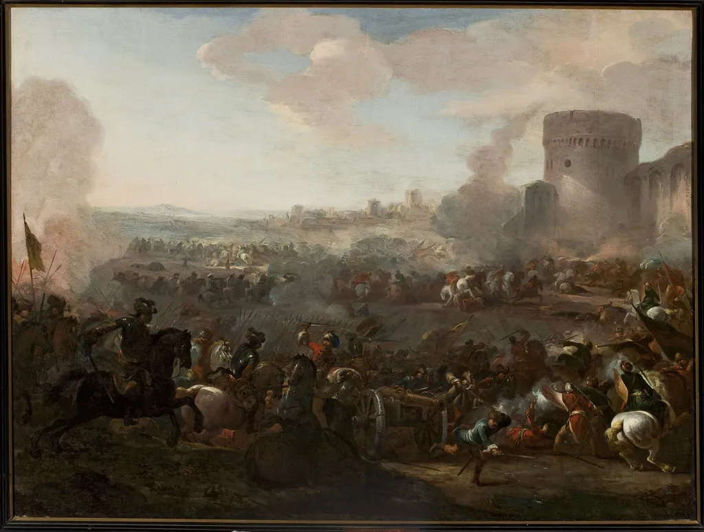 Battle, by Jan Pieter van Bredael, oil, 1719