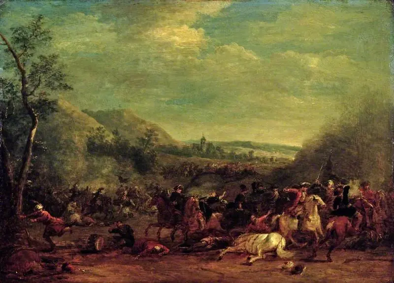 Cavalry Engagement against the Turks, with a Church in the Background, by Jan Pieter van Bredael