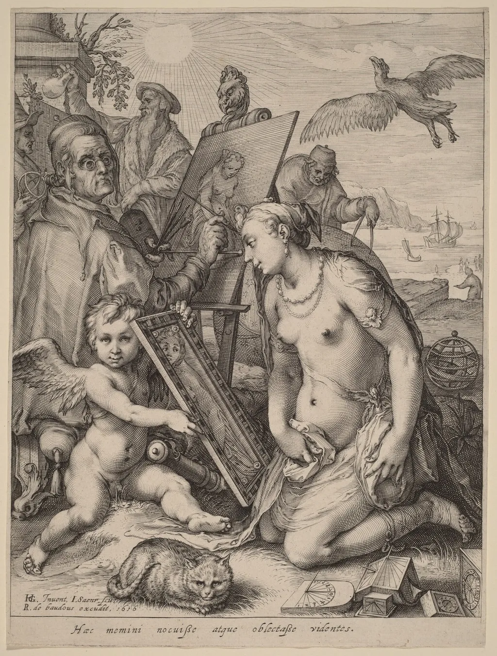 Artist Painting a Nude Woman: Allegory of Visual Perception, by Jan Pietersz Saenredam, ink, 1598